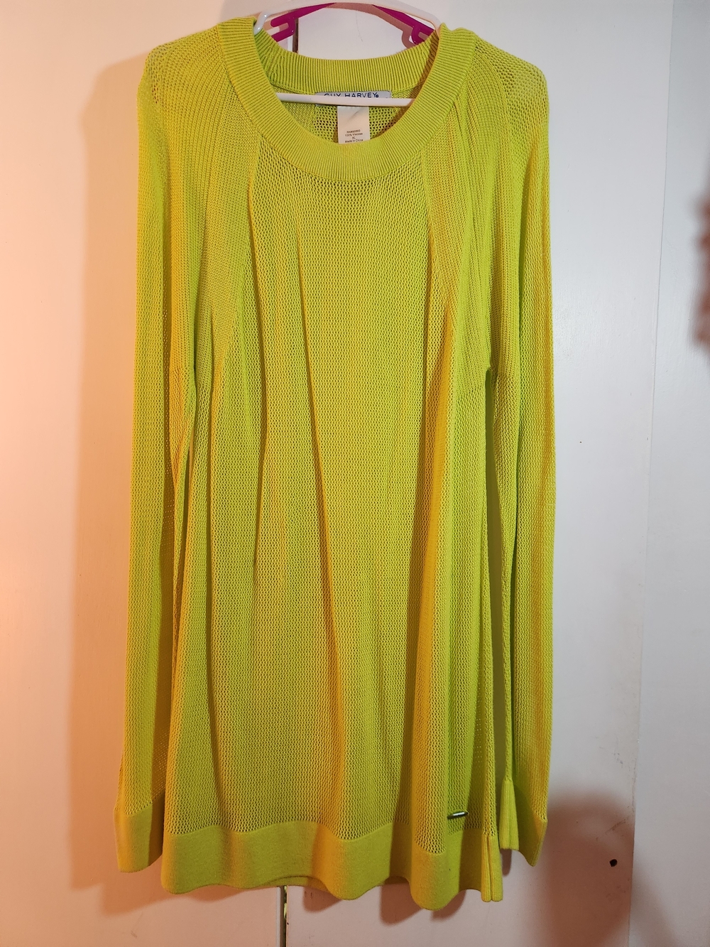 Guy Harvey Neon Lime Open-Knit Long Sleeve Sweater